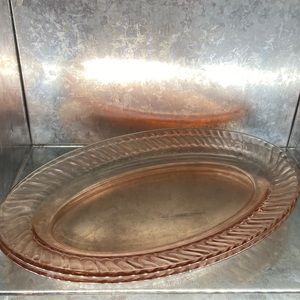 2Vintage Pink swirl glass Platters. Arcoroc France